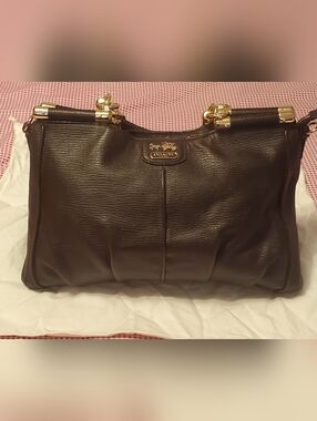 Coach Brown Leather Shoulder Bag with Gold Hardware